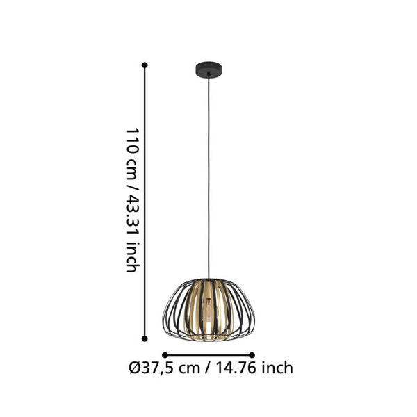 Luminária pendente de teto com cúpula em latão e preto Ø375mm ENCINITOS, E27 (não incl.)