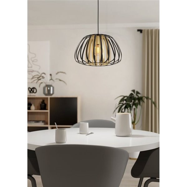 Luminária pendente de teto com cúpula em latão e preto Ø375mm ENCINITOS, E27 (não incl.)
