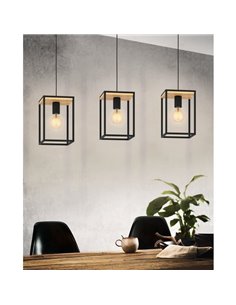 Lámpara colgante con 3 marcos cúbicos negro y madera LIBERTAD, 3xE27 (no incl.) 2