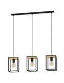 Luminária pendente LIBERTAD com 3 molduras cúbicas pretas e de madeira, 3xE27 (não incl.)