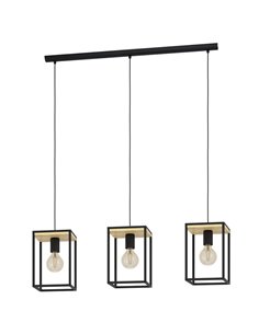 Lámpara colgante con 3 marcos cúbicos negro y madera LIBERTAD, 3xE27 (no incl.)
