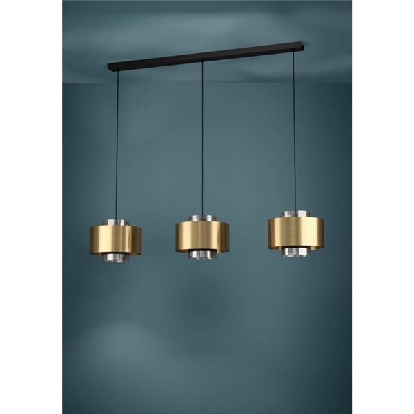 Luminária pendente DUGLIA em metal dourado com 3 abajures, 3xE27 (não incluso)