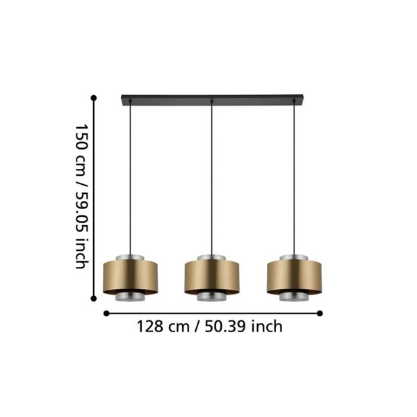 Lámpara de techo colgante con 3 pantallas de metal oro DUGLIA, 3xE27 (no incl.)