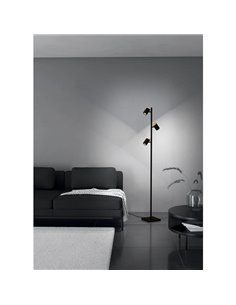 Lámpara de pie LED con 3 focos orientables CARTAGENA, negro con detalles madera, 3xGU10 4,5W, 3000K 2