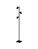 Lámpara de pie LED con 3 focos orientables CARTAGENA, negro con detalles madera, 3xGU10 4,5W, 3000K