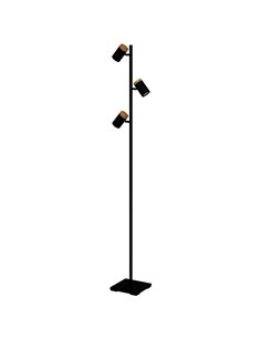 Lámpara de pie LED con 3 focos orientables CARTAGENA, negro con detalles madera, 3xGU10 4,5W, 3000K