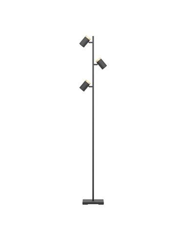 Lámpara de pie LED con 3 focos orientables CARTAGENA, negro con detalles madera, 3xGU10 4,5W, 3000K