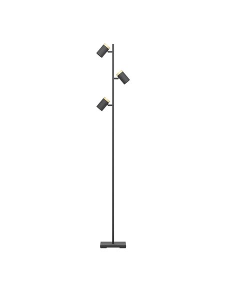 Lámpara de pie LED con 3 focos orientables CARTAGENA, negro con detalles madera, 3xGU10 4,5W, 3000K