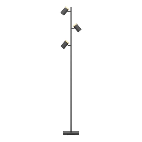 Lámpara de pie LED con 3 focos orientables CARTAGENA, negro con detalles madera, 3xGU10 4,5W, 3000K