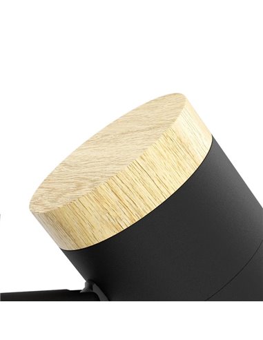 Lampadaire LED CARTAGENA avec 3 spots orientables, noir avec détails en bois, 3xGU10 4,5W, 3000K