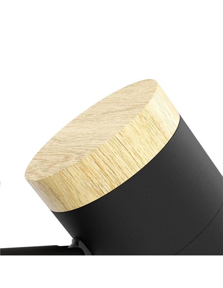 Luminária de chão LED CARTAGENA com 3 focos orientáveis, preta com detalhes em madeira, 3xGU10 4,5W, 3000K