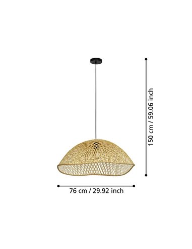 Luminária pendente com cúpula curva semicircular de vime SAMBUCONA, E27 (não incl.)