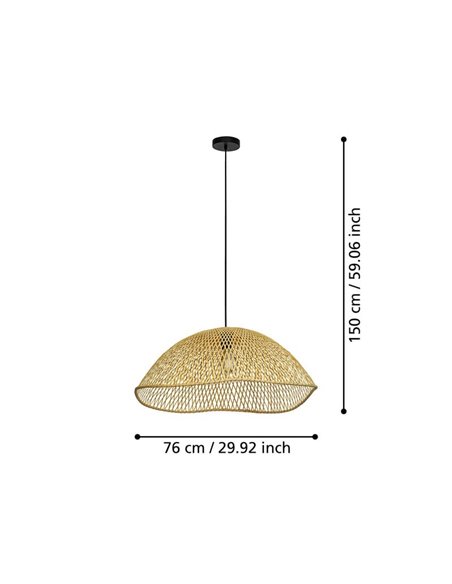 Luminária pendente com cúpula curva semicircular de vime SAMBUCONA, E27 (não incl.)