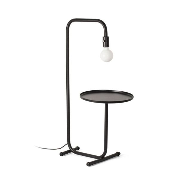 Lampadaire LED noir Guest 1xE27 Faro Barcelona avec petite table | LeonLeds