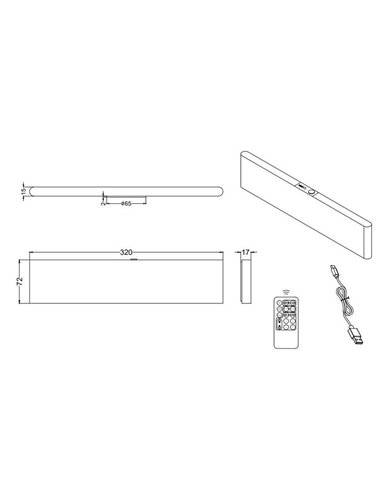Aplique LED de pared CONCHITA rectangular 32cm 3W 300lm, 2700 - 6500K IP20 Negro