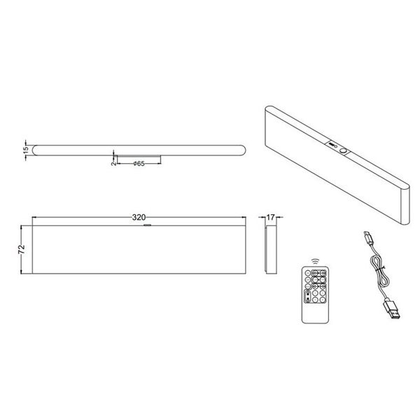 Aplique LED de pared CONCHITA rectangular 32cm 3W 300lm, 2700 - 6500K IP20 Negro