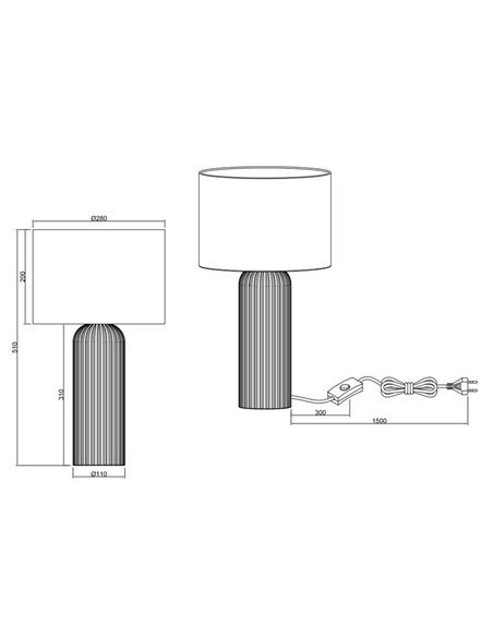 Lámpara de sobremesa de cerámica BLAIR, grande 51cm, bombilla excl. E27 max. 10W IP20 Blanco