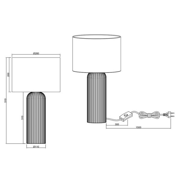 Lámpara de sobremesa de cerámica BLAIR, grande 51cm, bombilla excl. E27 max. 10W IP20 Blanco