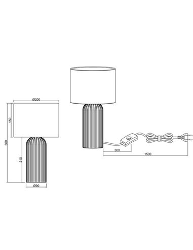 Lámpara de sobremesa BLAIR de cerámica, pequeña 36cm, bombilla excl. E27 max. 10W IP20 Blanco