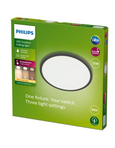 Plafón LED exterior redondo extraplano SuperSlim Negro | LeonLeds