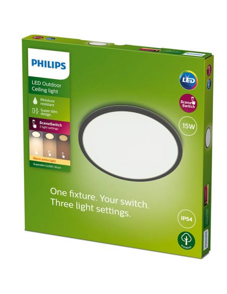 Plafonnier LED d'extérieur rond extra-plat SuperSlim noir | LeonLeds