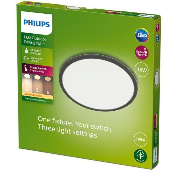 Plafón LED exterior redondo extraplano SuperSlim Negro | LeonLeds