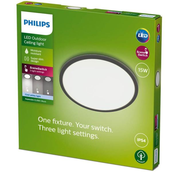 Plafón LED exterior redondo extraplano SuperSlim Negro | LeonLeds