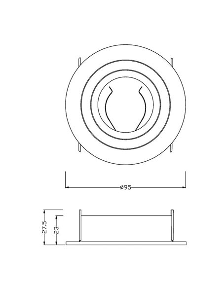 Aro empotrable de techo aluminio BÁSICO GU10, Ø95mm, corte 80mm