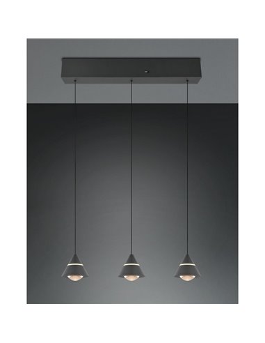 Lámpara de techo 3 luces LED ROMEO, 21W 2100lm, DIP SWITCH 2300+3000+4000K IP20 Negro