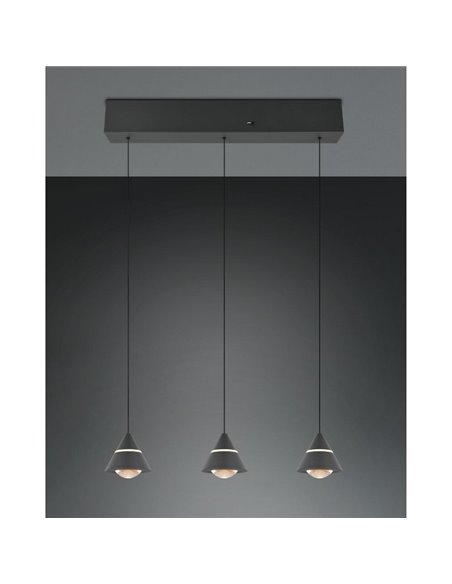 Lámpara de techo 3 luces LED ROMEO, 21W 2100lm, DIP SWITCH 2300+3000+4000K IP20 Negro