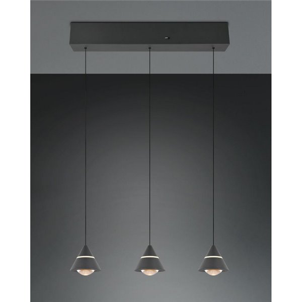 Lámpara de techo 3 luces LED ROMEO, 21W 2100lm, DIP SWITCH 2300+3000+4000K IP20 Negro