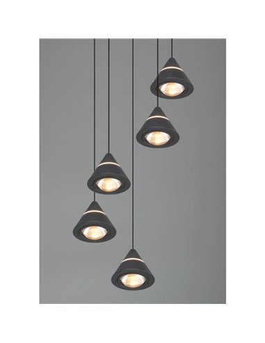 Luminária pendente com 5 luzes LED ROMEO 35W 3500lm DIP SWITCH 2300+3000+4000K IP20 Preto