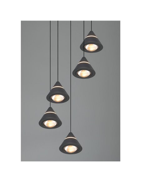 Luminária pendente com 5 luzes LED ROMEO 35W 3500lm DIP SWITCH 2300+3000+4000K IP20 Preto