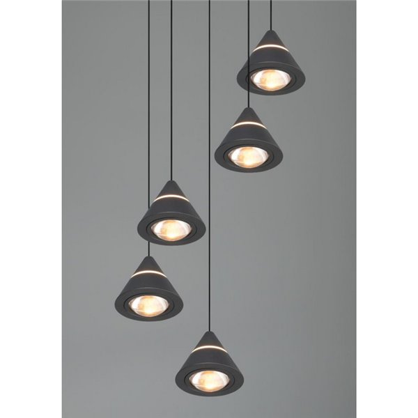 Luminária pendente com 5 luzes LED ROMEO 35W 3500lm DIP SWITCH 2300+3000+4000K IP20 Preto