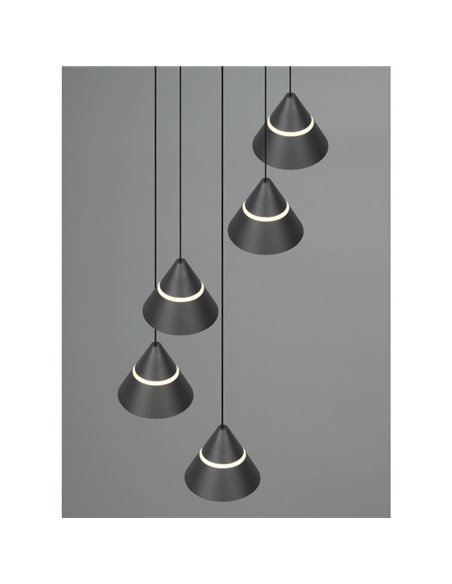 Luminária pendente com 5 luzes LED ROMEO 35W 3500lm DIP SWITCH 2300+3000+4000K IP20 Preto