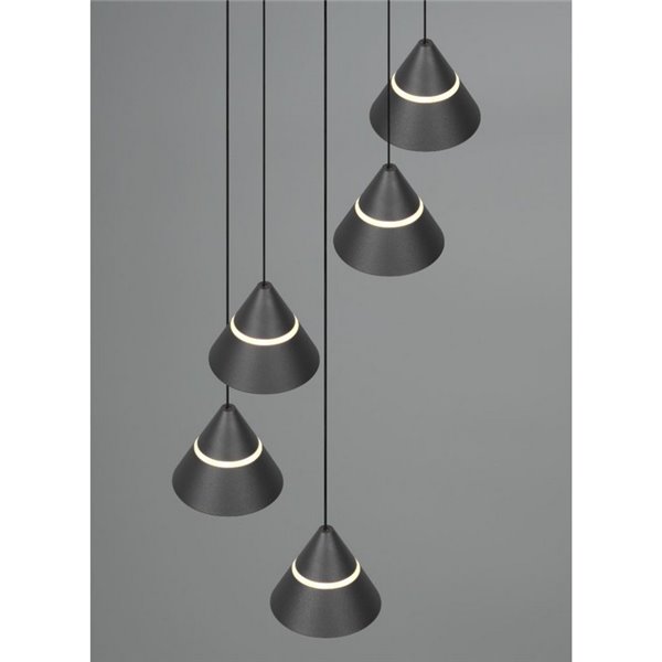 Luminária pendente com 5 luzes LED ROMEO 35W 3500lm DIP SWITCH 2300+3000+4000K IP20 Preto