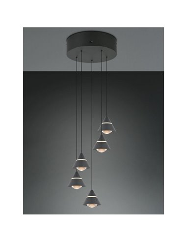 Luminária pendente com 5 luzes LED ROMEO 35W 3500lm DIP SWITCH 2300+3000+4000K IP20 Preto