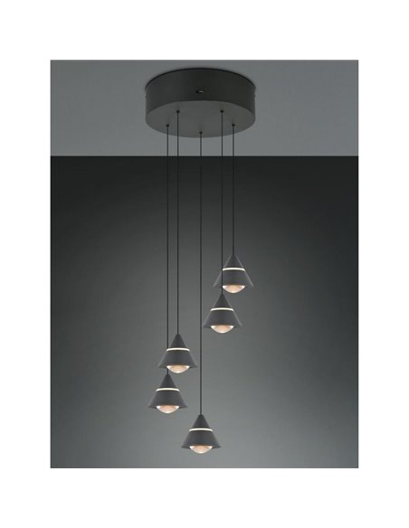 Luminária pendente com 5 luzes LED ROMEO 35W 3500lm DIP SWITCH 2300+3000+4000K IP20 Preto