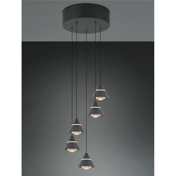 Luminária pendente com 5 luzes LED ROMEO 35W 3500lm DIP SWITCH 2300+3000+4000K IP20 Preto