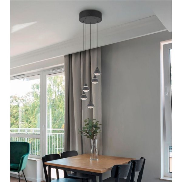 Luminária pendente com 5 luzes LED ROMEO 35W 3500lm DIP SWITCH 2300+3000+4000K IP20 Preto