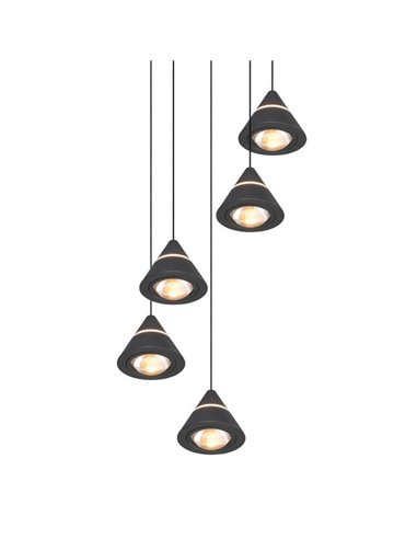 Luminária pendente com 5 luzes LED ROMEO 35W 3500lm DIP SWITCH 2300+3000+4000K IP20 Preto