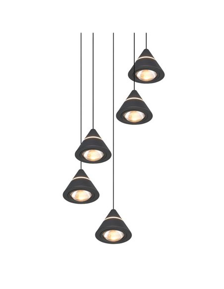 Luminária pendente com 5 luzes LED ROMEO 35W 3500lm DIP SWITCH 2300+3000+4000K IP20 Preto