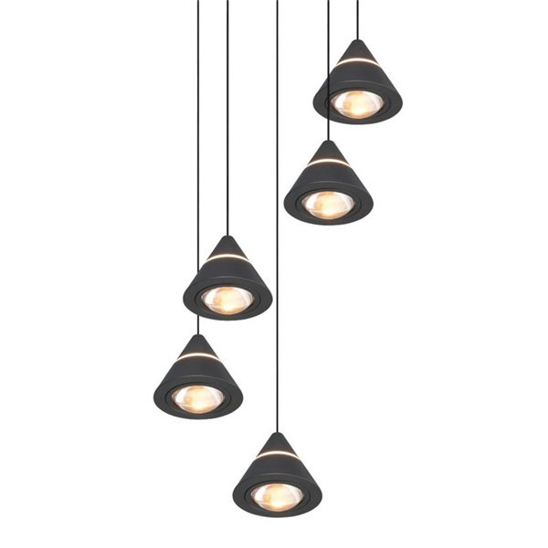 Luminária pendente com 5 luzes LED ROMEO 35W 3500lm DIP SWITCH 2300+3000+4000K IP20 Preto