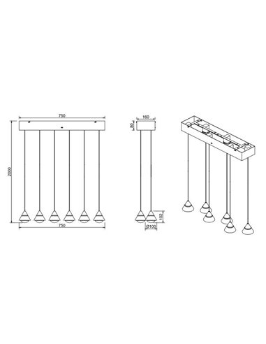 Luminária de teto LED ROMEO, 6 luzes, 42 W, 4200 lm, interruptor DIP, 2300+3000+4000 K, IP20, preta