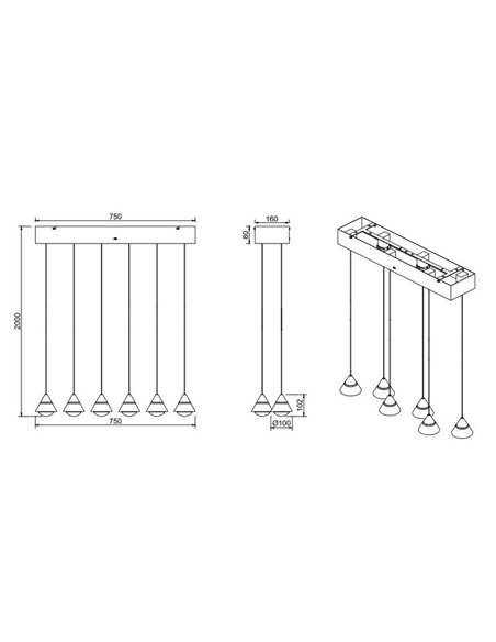 Lámpara de techo LED ROMEO 6 luces, 42W 4200lm DIP SWITCH 2300+3000+4000K IP20 Negro
