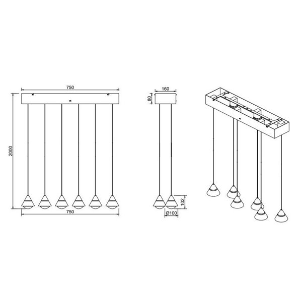 Luminária de teto LED ROMEO, 6 luzes, 42 W, 4200 lm, interruptor DIP, 2300+3000+4000 K, IP20, preta
