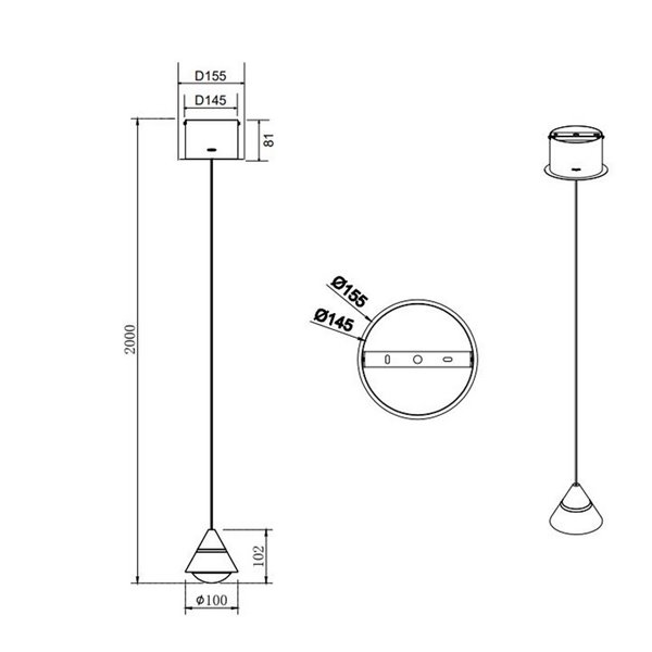 Luminária de teto LED ROMEO, 1 luz, altura ajustável, 7W 700lm, 2300+3000+4000K IP20 Cinza