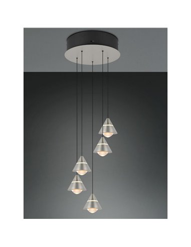 Lámpara colgante con 5 luces LED ROMEO 35W 3500lm DIP SWITCH 2300+3000+4000K IP20 Gris