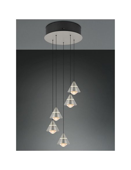 Lámpara colgante con 5 luces LED ROMEO 35W 3500lm DIP SWITCH 2300+3000+4000K IP20 Gris