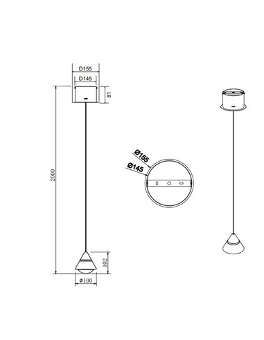 Lámpara de techo LED ROMEO 1 luz, altura regulable, 7W 700lm, 2300+3000+4000K IP20 Negro